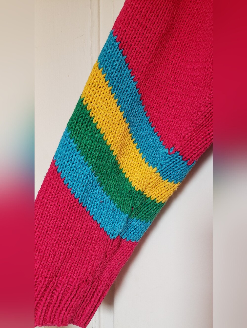 Vintage 1980s Raquel's Collection handmade knit crochet tennis 3D cotton sweater - Picture 6 of 9